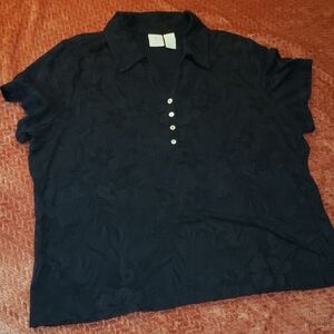 Caribbean Joe Black Button Down Polo Shirt For Women Size 2x